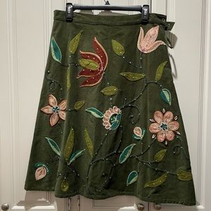Forest Green Corduroy Embroidered + Beaded Skirt - 12
